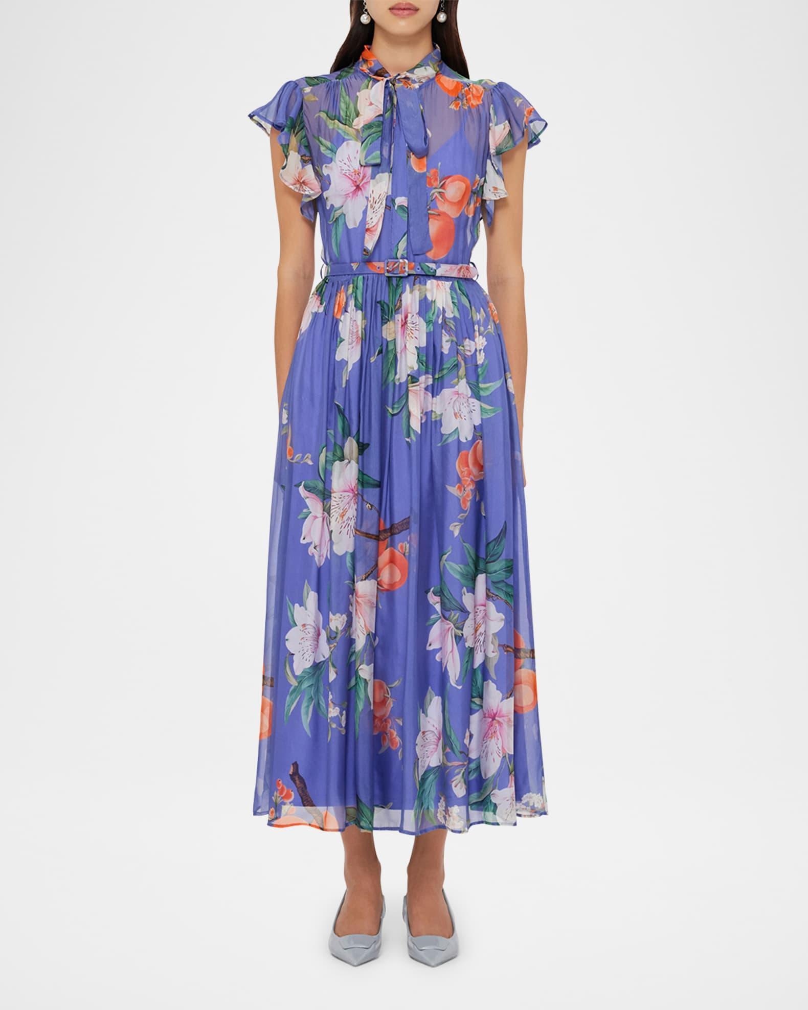 Grace Pleated Flutter-Sleeve Midi Dress Product Image
