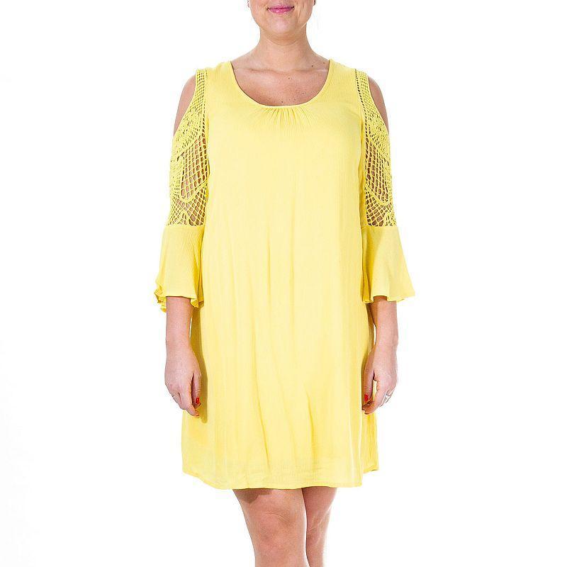 Womens Nina Leonard Crochet Cold-Shoulder Swing Dress Yellow Product Image