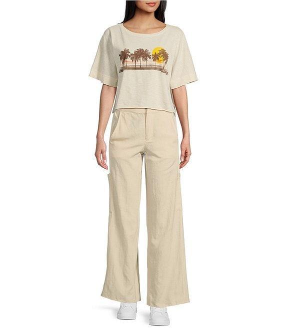 Roxy Palm Stripe Short Sleeve Cropped Graphic T-Shirt Product Image