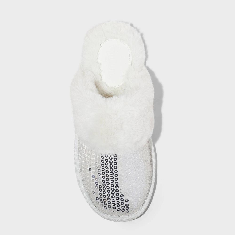 Womens Rae Sequin Scuff Slippers - Auden Silver S: Slip-On, Backless, Indoor/Outdoor Outsole, Closed Round Toe Product Image