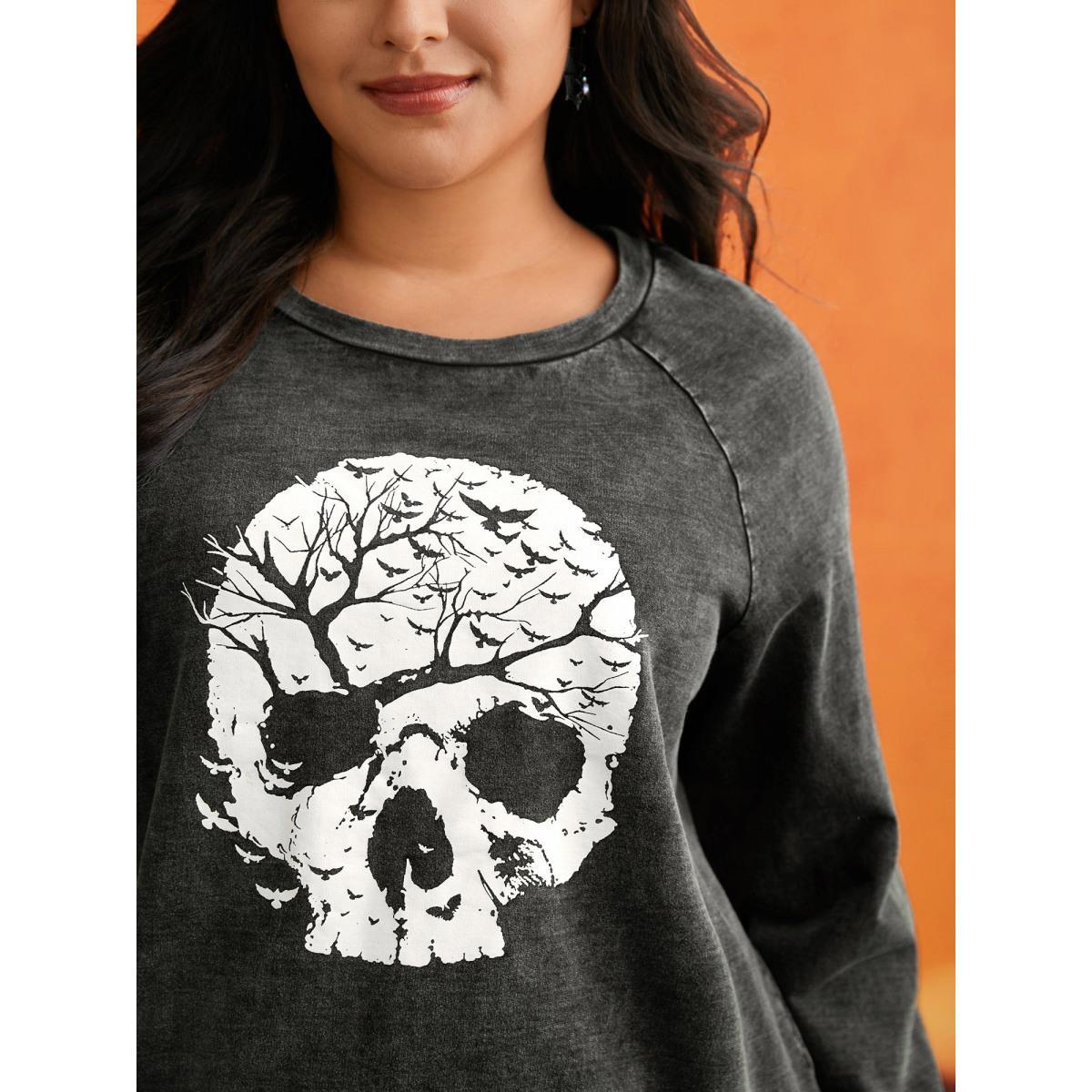 Plus Size Retro Wash Cotton Sweatshirt Women Black Casual Non Round Neck Everyday Sweatshirts BloomChic 18-20/2X Product Image