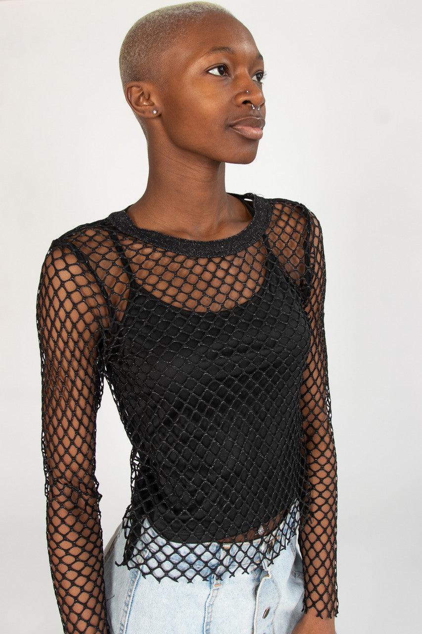 Lurex Fishnet Long Sleeve Top With Cami Product Image