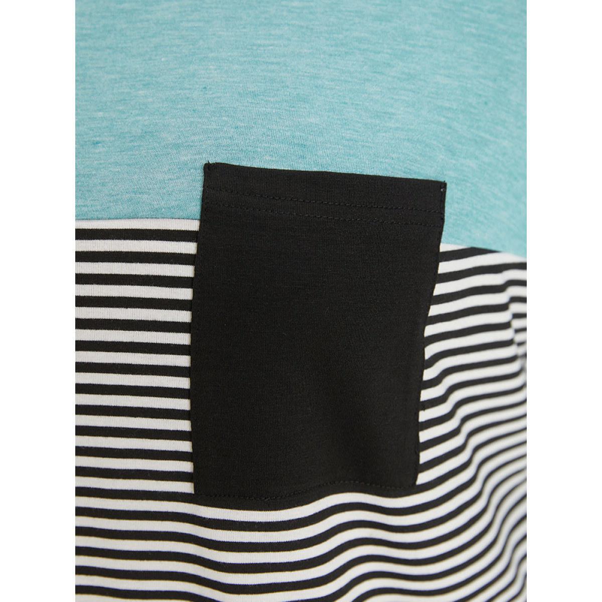 Plus Size Striped Colorblock Contrast Patchwork Crew Neck T-shirt Multicolor Women Casual Contrast Striped Round Neck Dailywear T-shirts BloomChic 22-24/3X Product Image