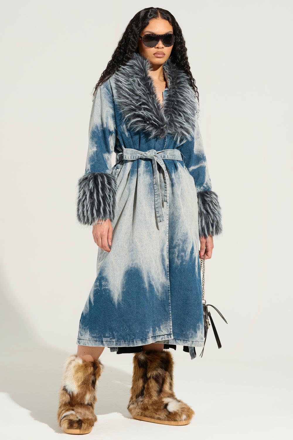 LIV FUR TRIM DENIM TRENCH Product Image