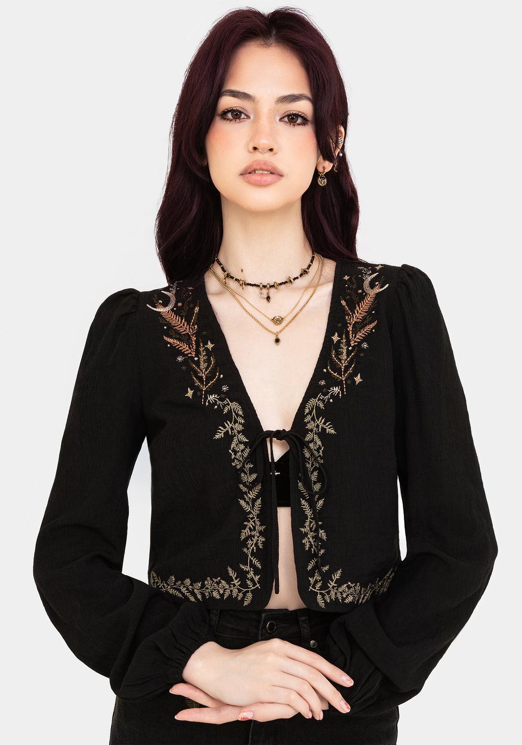 Abellona Embroidered Tie Front Blouse Product Image