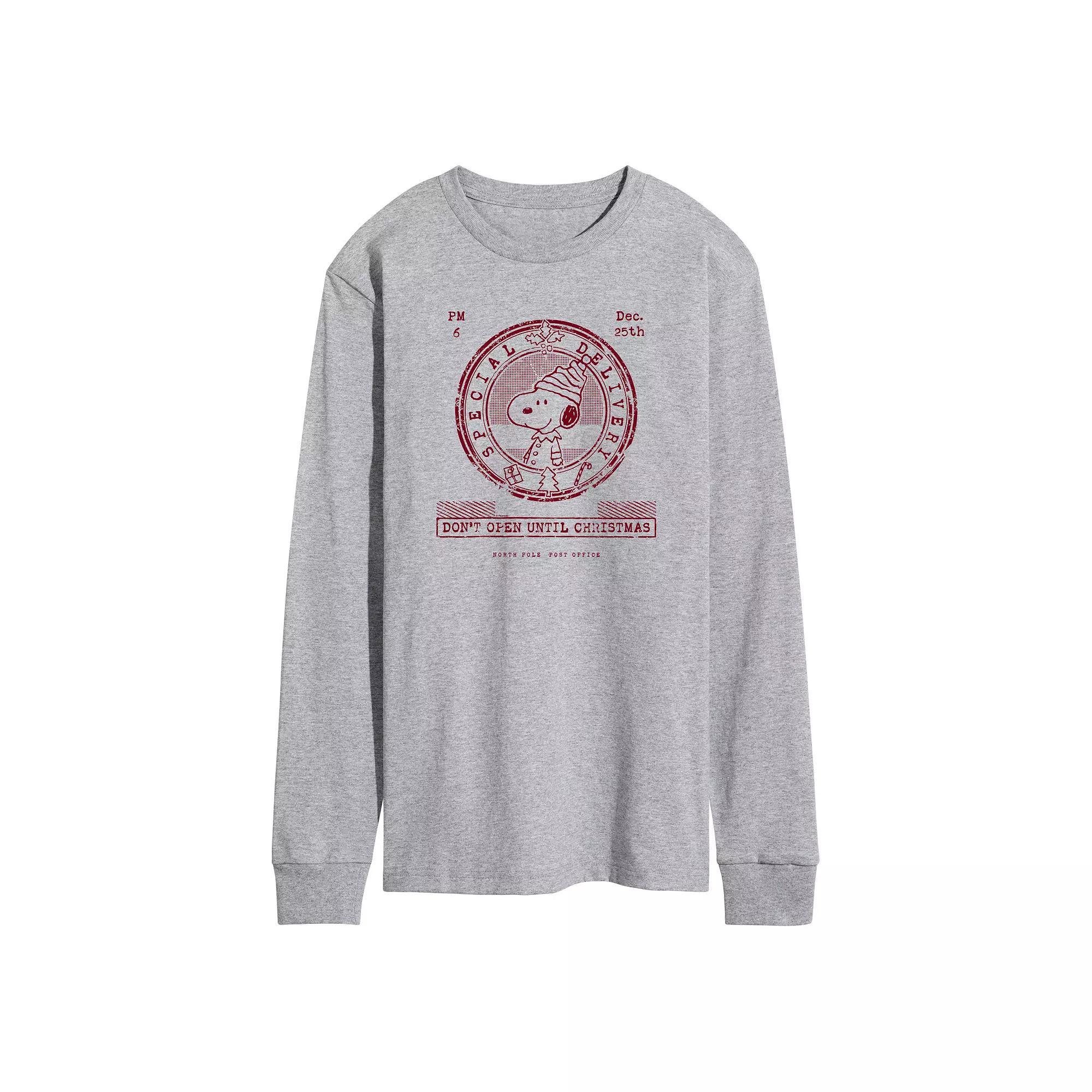 Mens Peanuts Dont Open Until Christmas Long Sleeve Graphic Tee Grey Gray Product Image