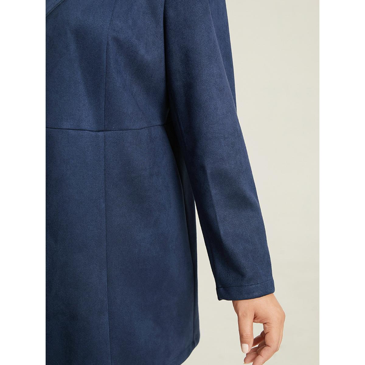 Plus Size Plain Pleated Metal Detail Jacket Women DarkBlue Casual Plain Ladies Dailywear Winter Coats BloomChic 28/5X Product Image