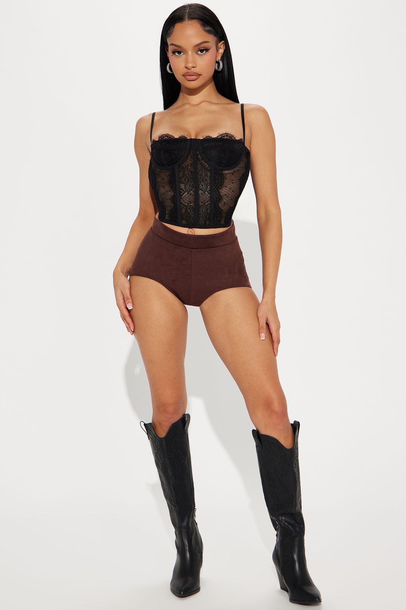 Kylie Faux Suede Micro Booty Short - Chocolate Product Image