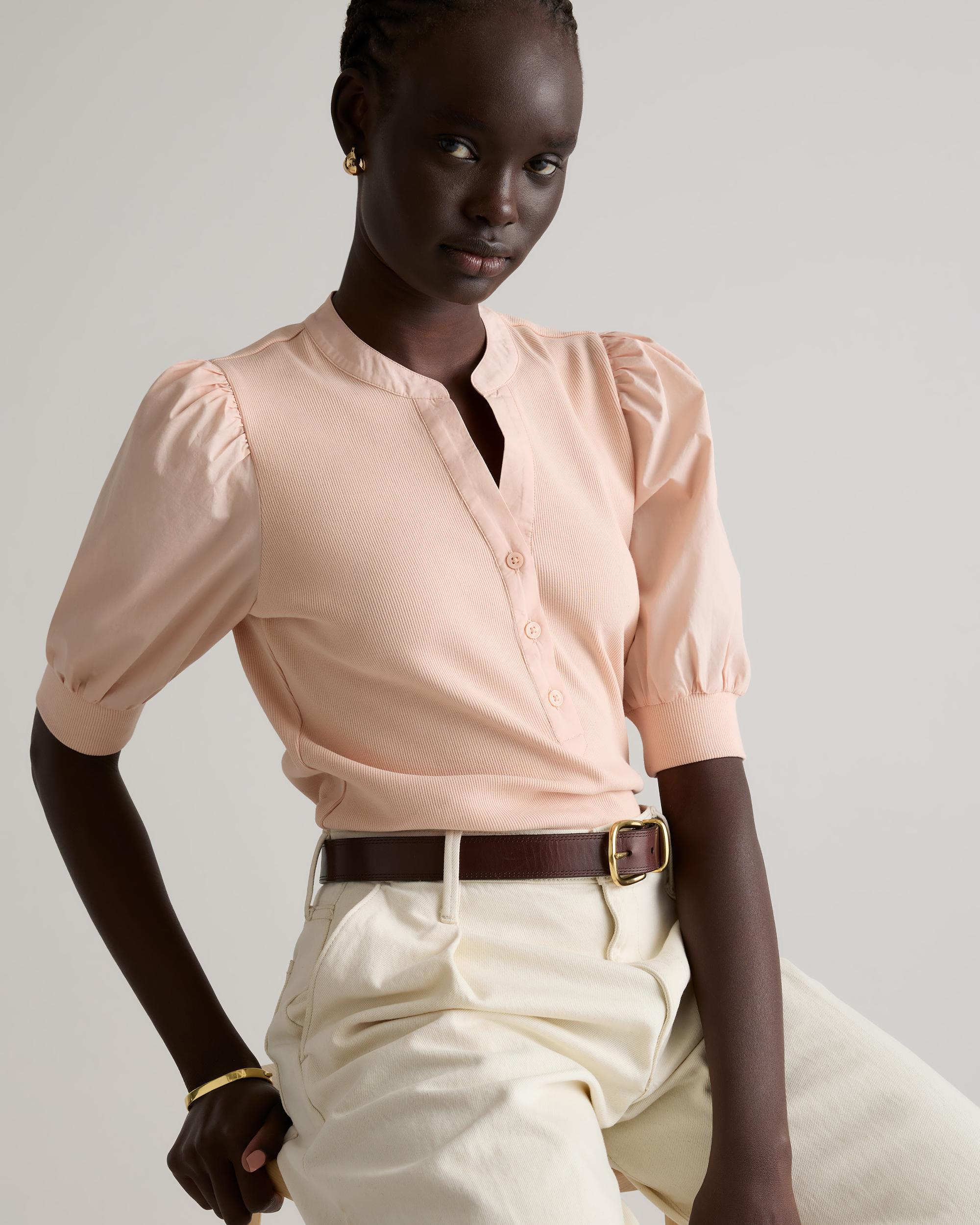 Quince | Women's Cotton Mixed Media Puff Sleeve Top Tencel Product Image