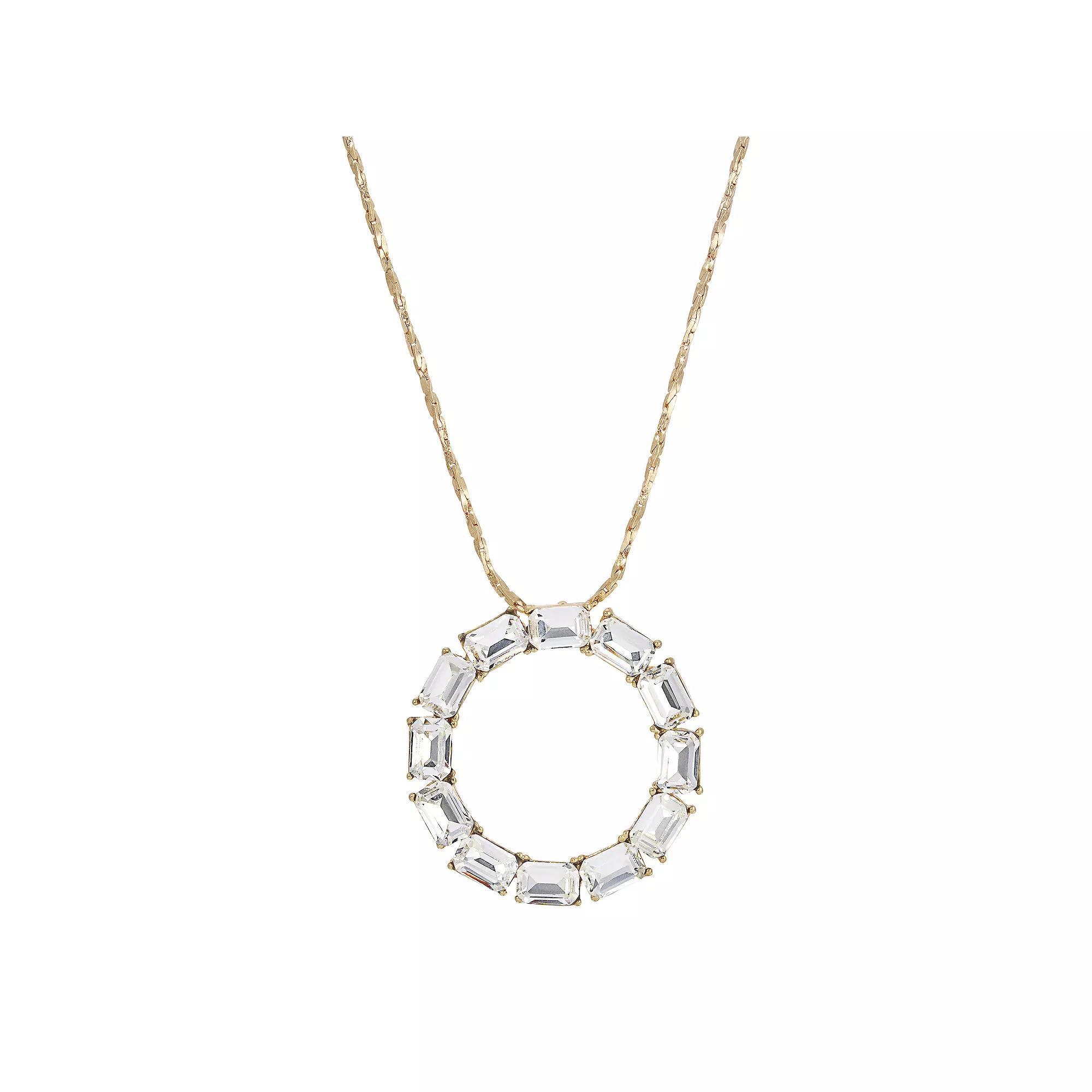 1928 Gold Tone Round Crystal Pendant Necklace, Womens, White Product Image