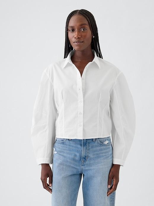 Organic Cotton Poplin Barrel-Sleeve Cropped Shirt Product Image