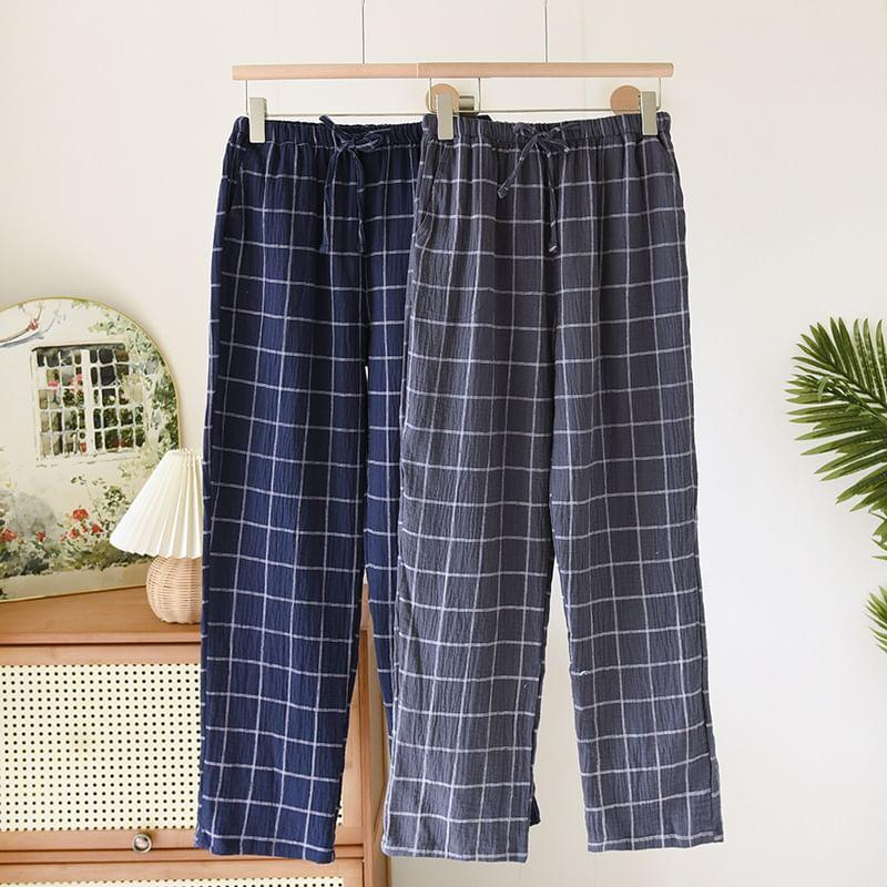 Drawstring Waist Plaid Straight Leg Pajama Pants Product Image