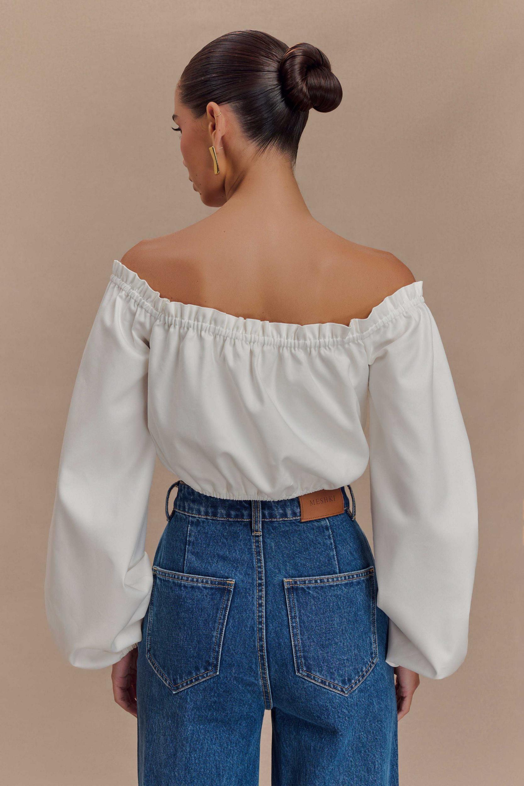Salome Off Shoulder Crop Top - White Product Image