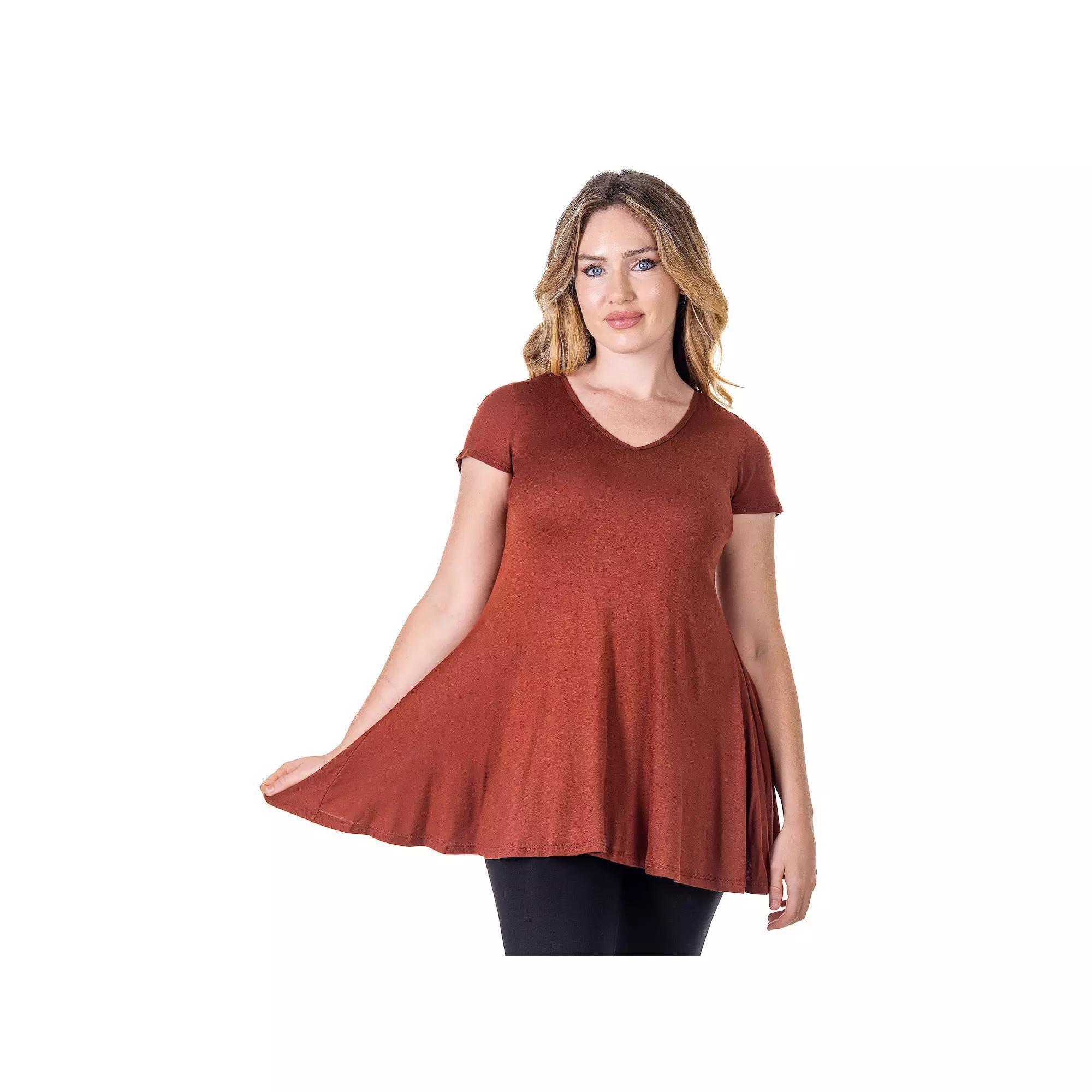 Women's 24Seven Comfort Apparel Loose Fit V Neck Tunic Top, Size: Large, Blue Product Image