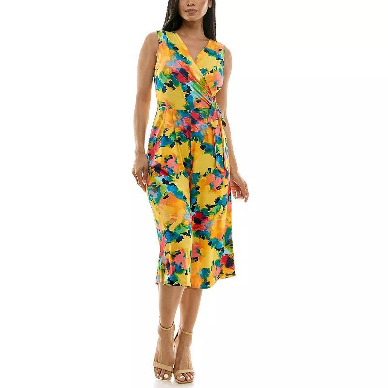 Women's Nina Leonard Print Surplice Wide-Leg Jumpsuit, Size: Large, Red Blue Team Product Image