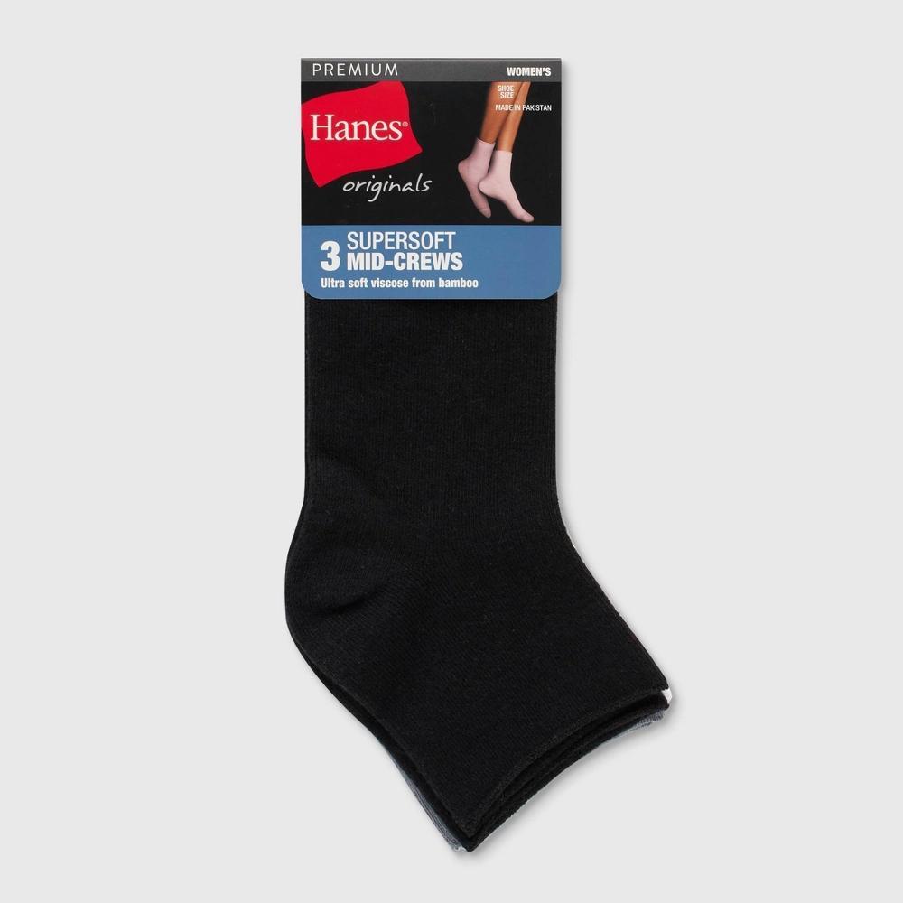 Hanes Women's 3pk SuperSoft Mid Crew Socks - 5-9 Product Image