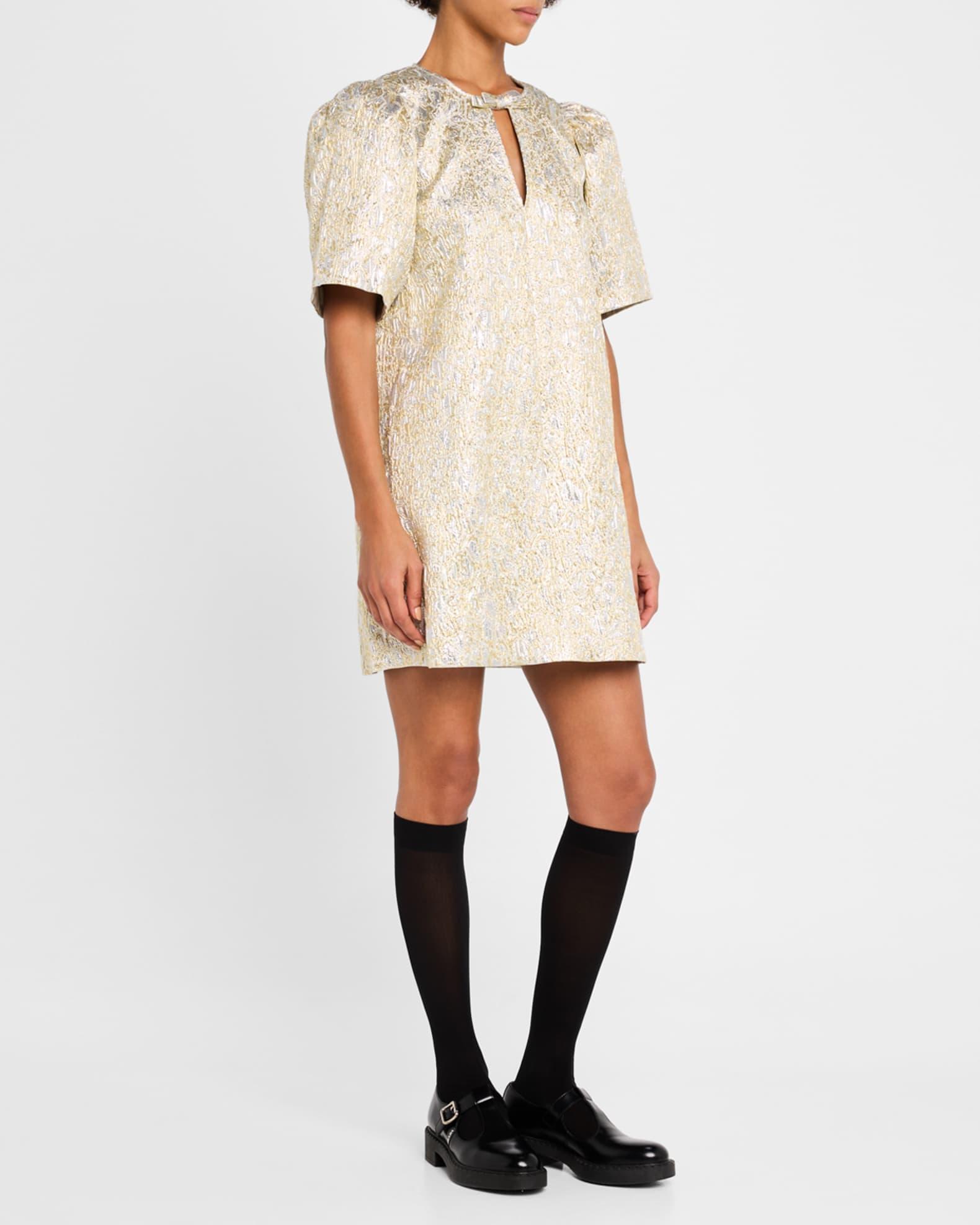 Metallic Cloque Short-Sleeve Mini Dress Product Image