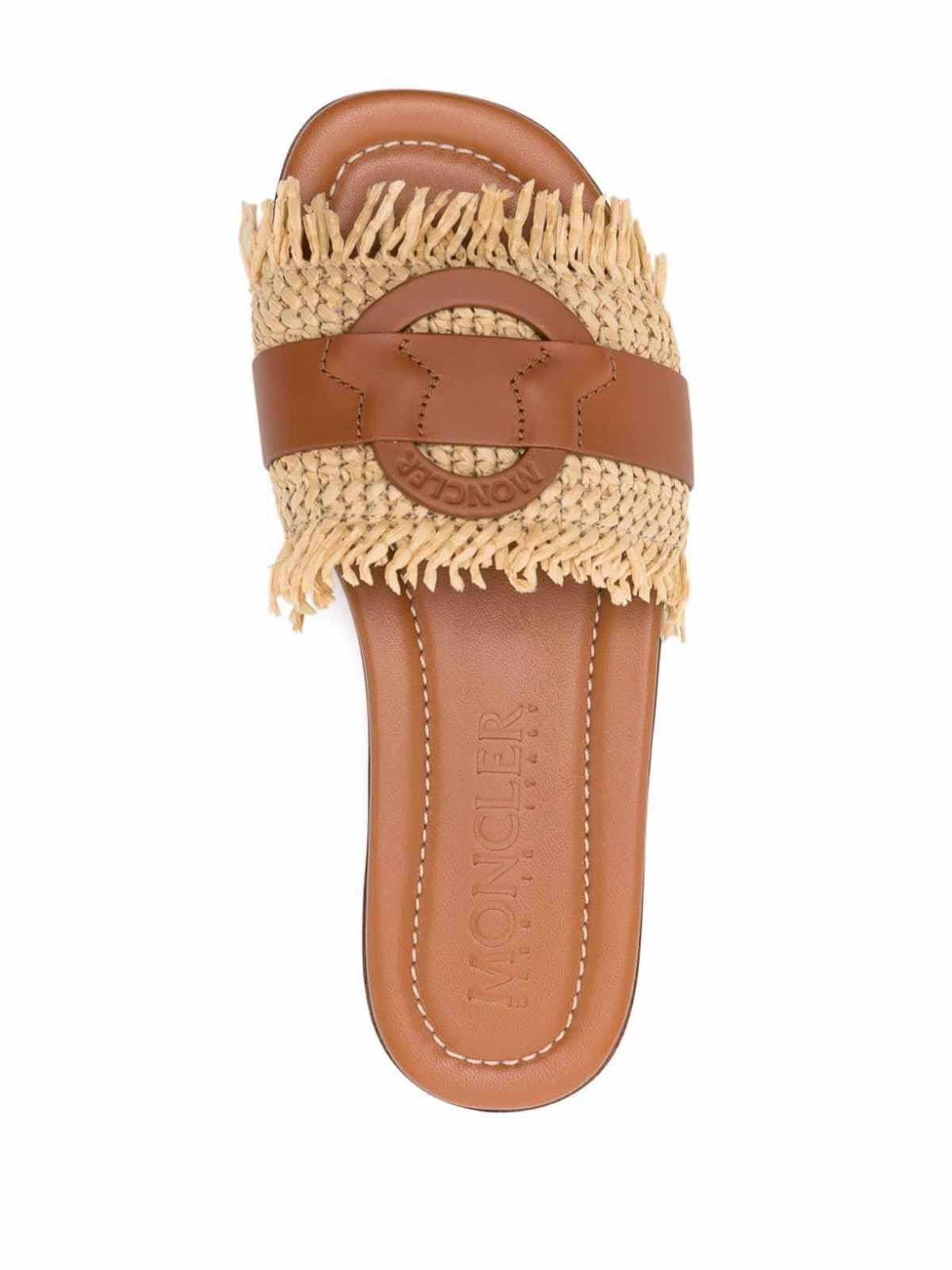 MONCLER Bell Leather Slides In Brown Product Image