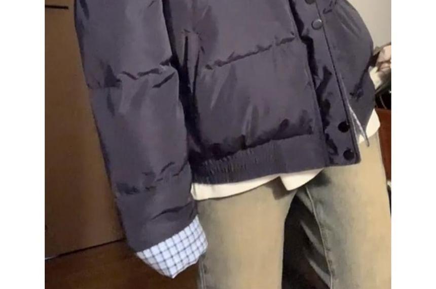 Plaid Lining Zip-Up Puffer Jacket Product Image