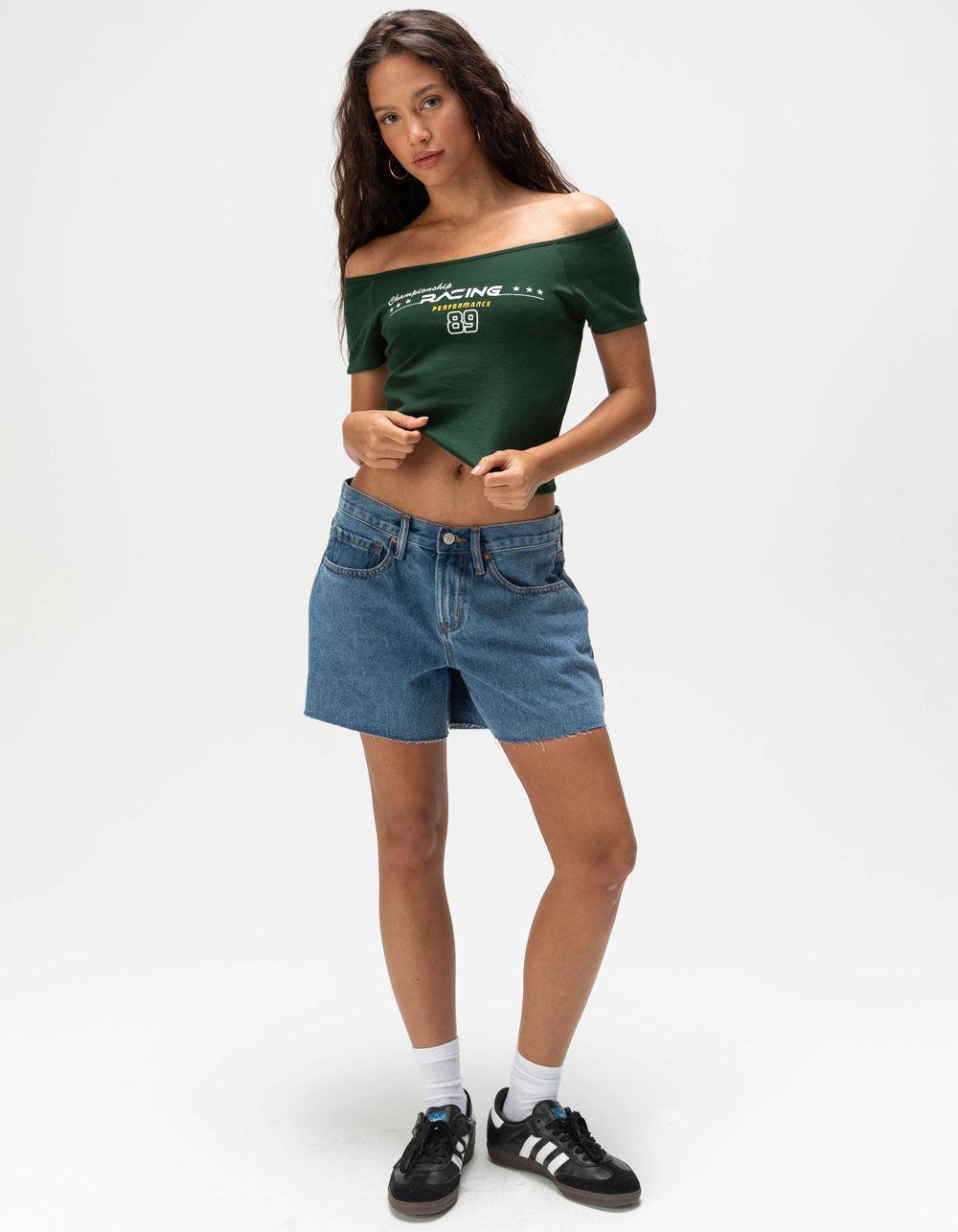 RSQ Womens Racing Off The Shoulder Tee - GREEN Product Image