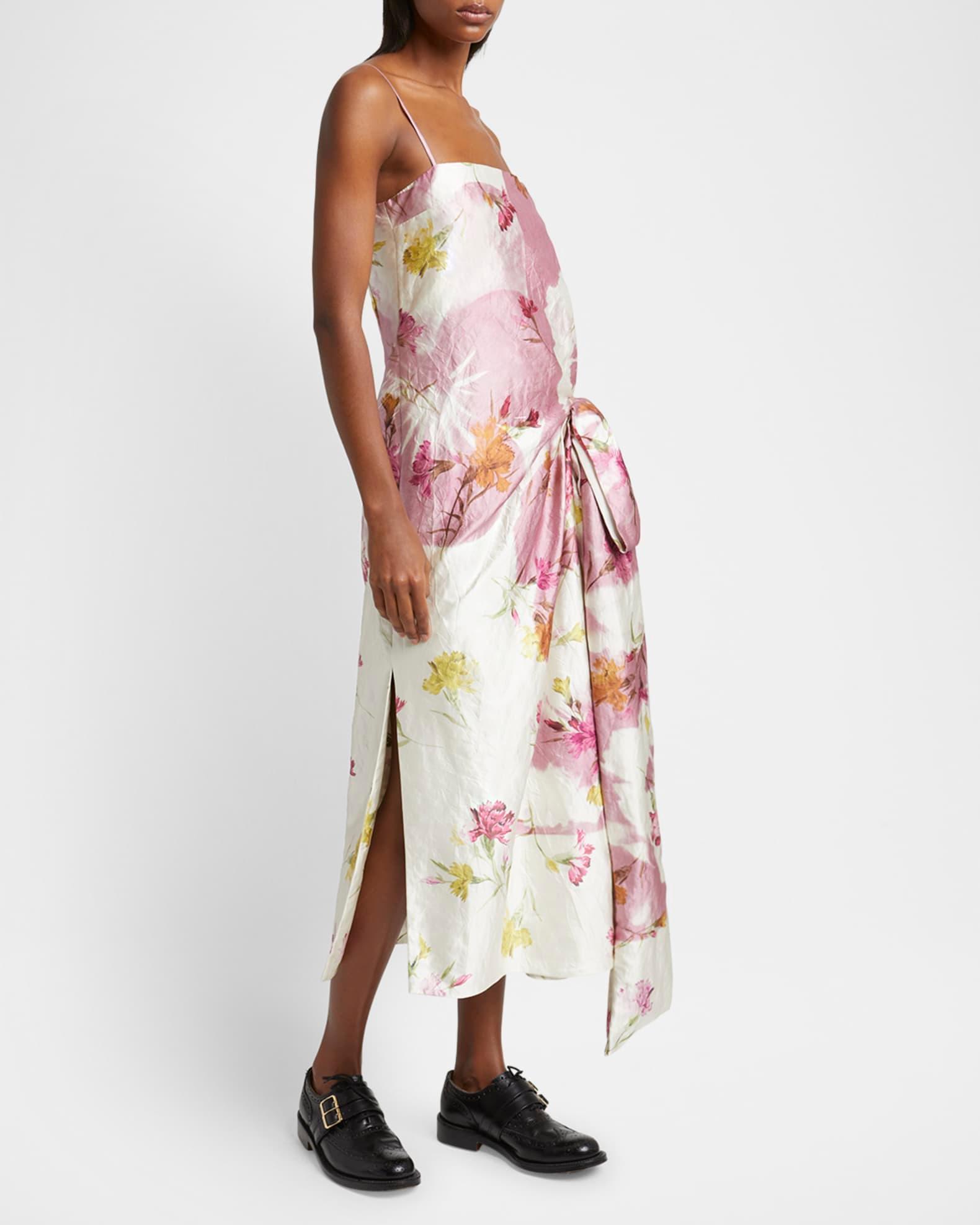 Floral Bow Draped Cocktail Dress Product Image