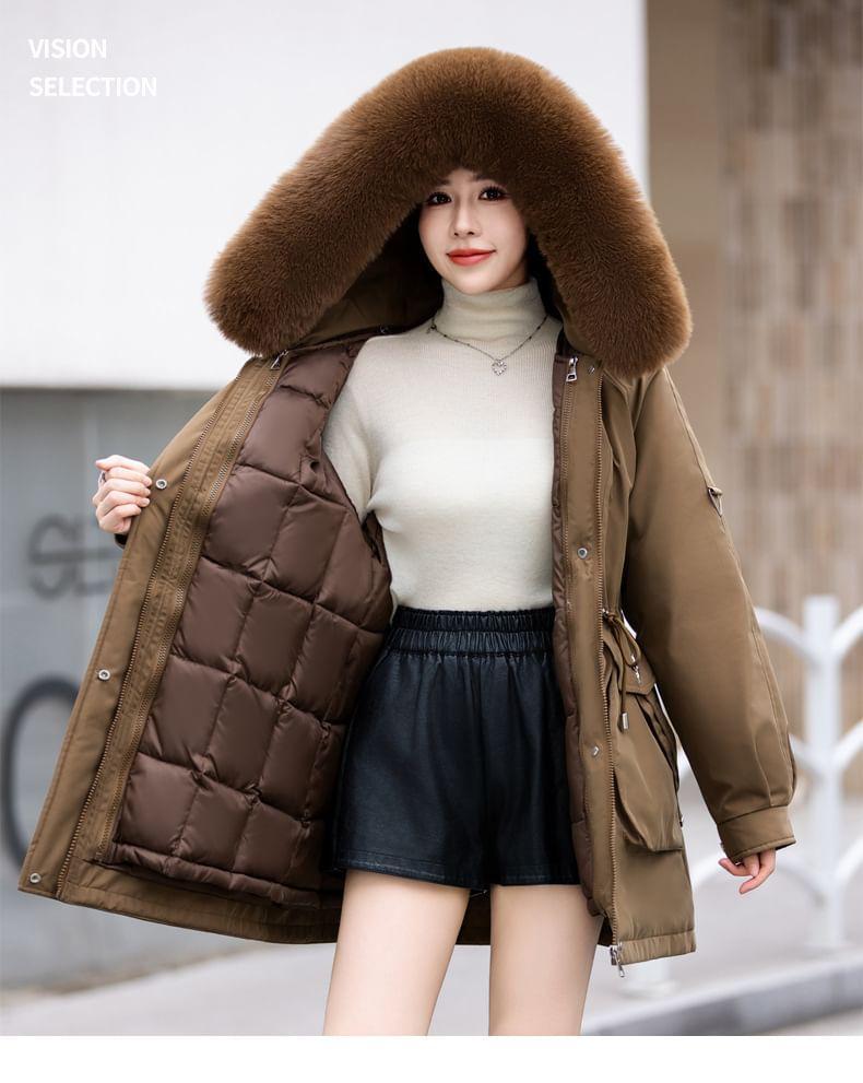 Furry Trim Hooded Zip-Up Parka Product Image