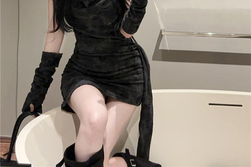 Sleeveless Tie-Dyed Shirred Hooded Mini Bodycon Dress Product Image