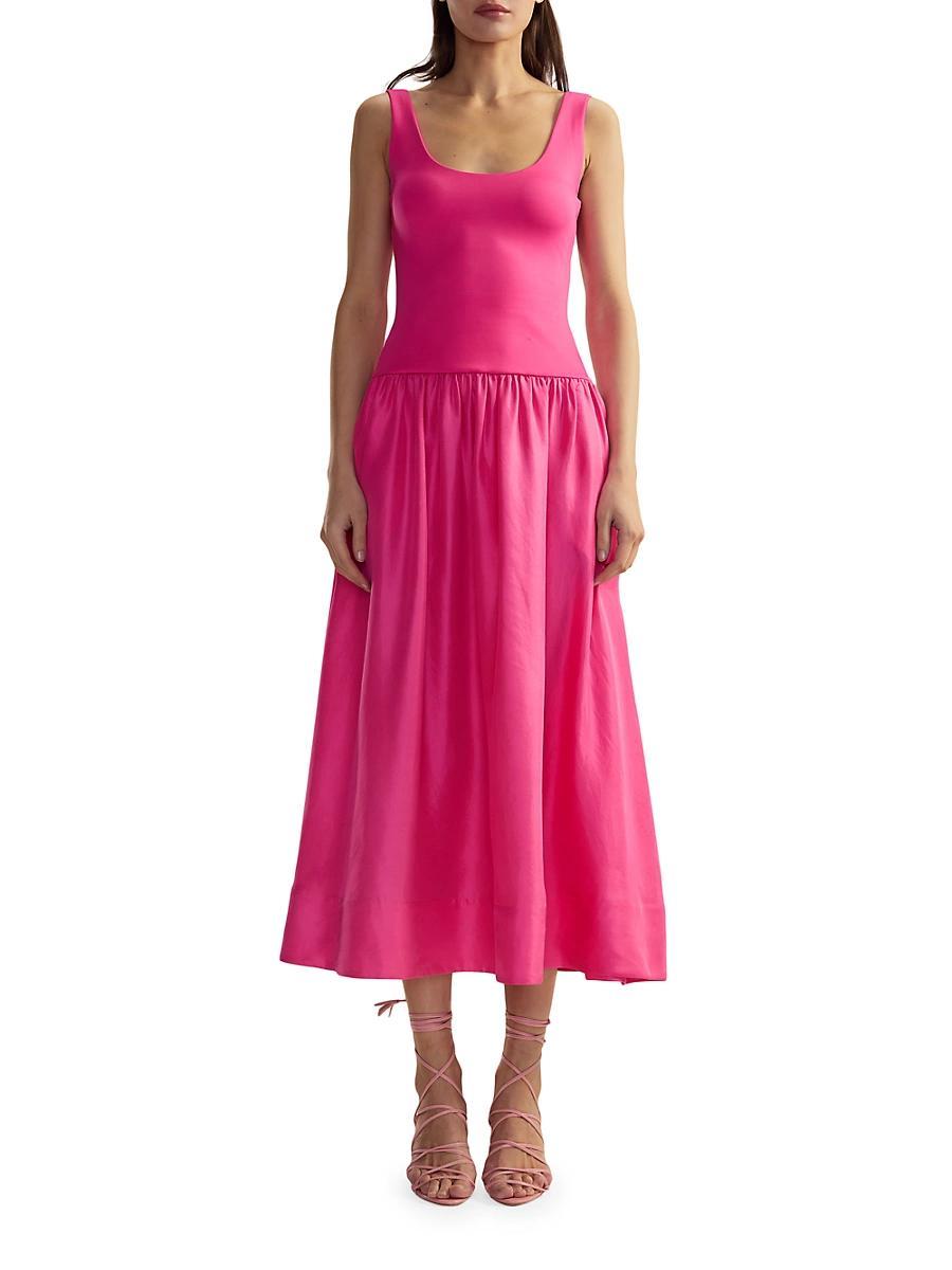 Womens Mixed Media Dropwaist A-Line Midi-Dress Product Image