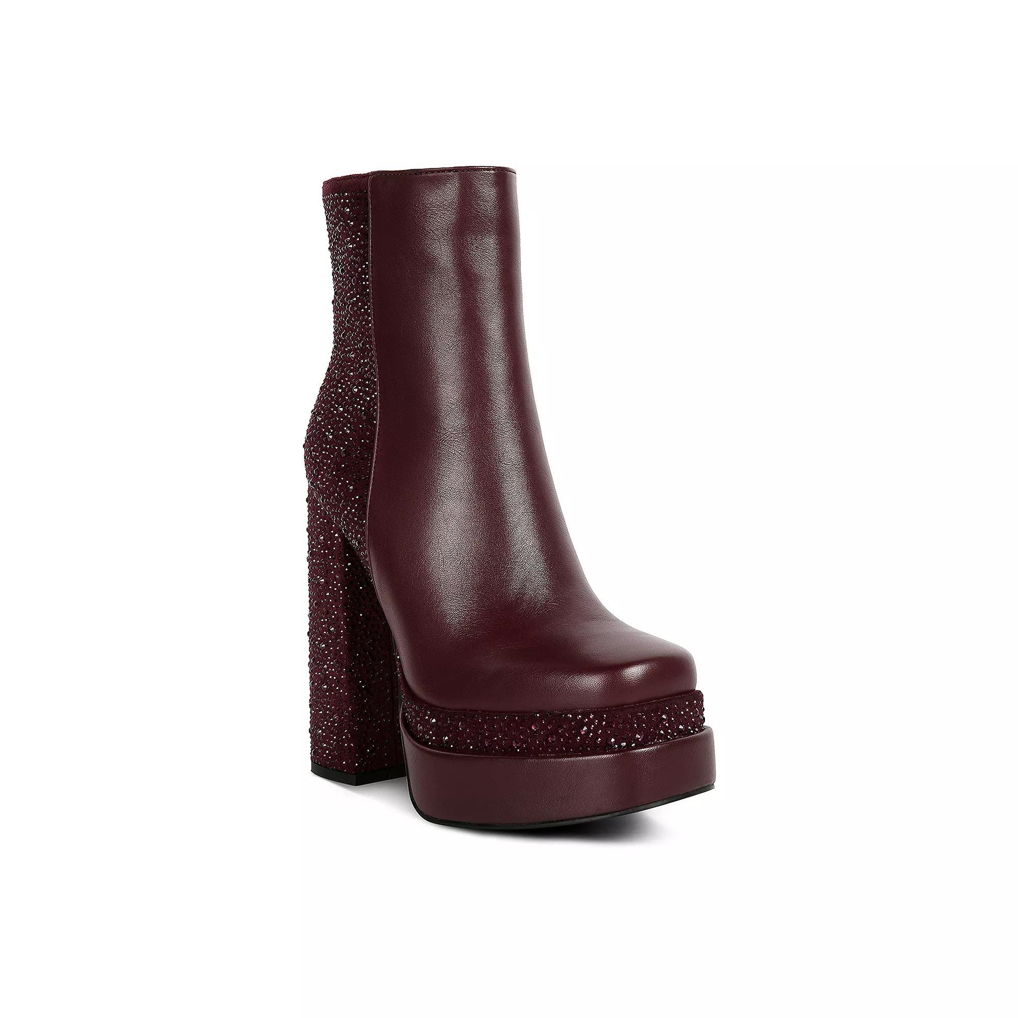 London Rag Dryday Diamante Women's Zip Up Block Heel Boots, Size: 9, Red Product Image