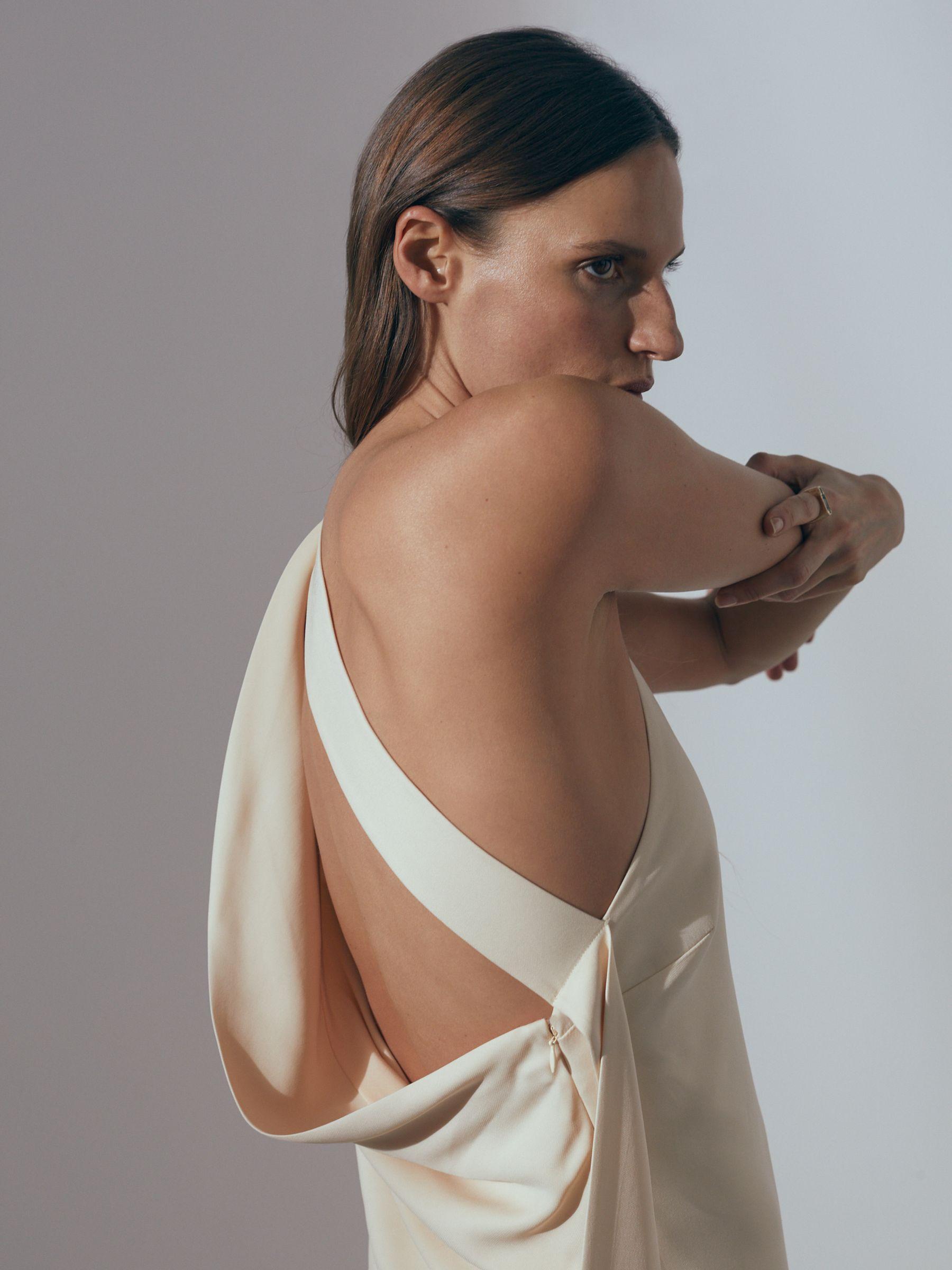 Atelier One-Shoulder Drape Back Maxi Dress in Off White Product Image