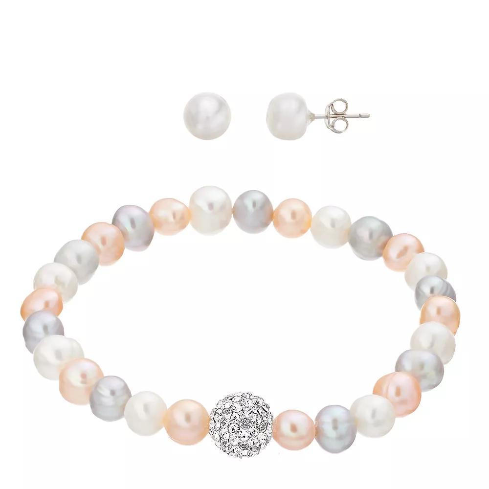 Aleure Precioso Dyed Freshwater Cultured Pearl Fireball Bracelet & Stud Earring Set, Womens, Sterling Silver Team Product Image