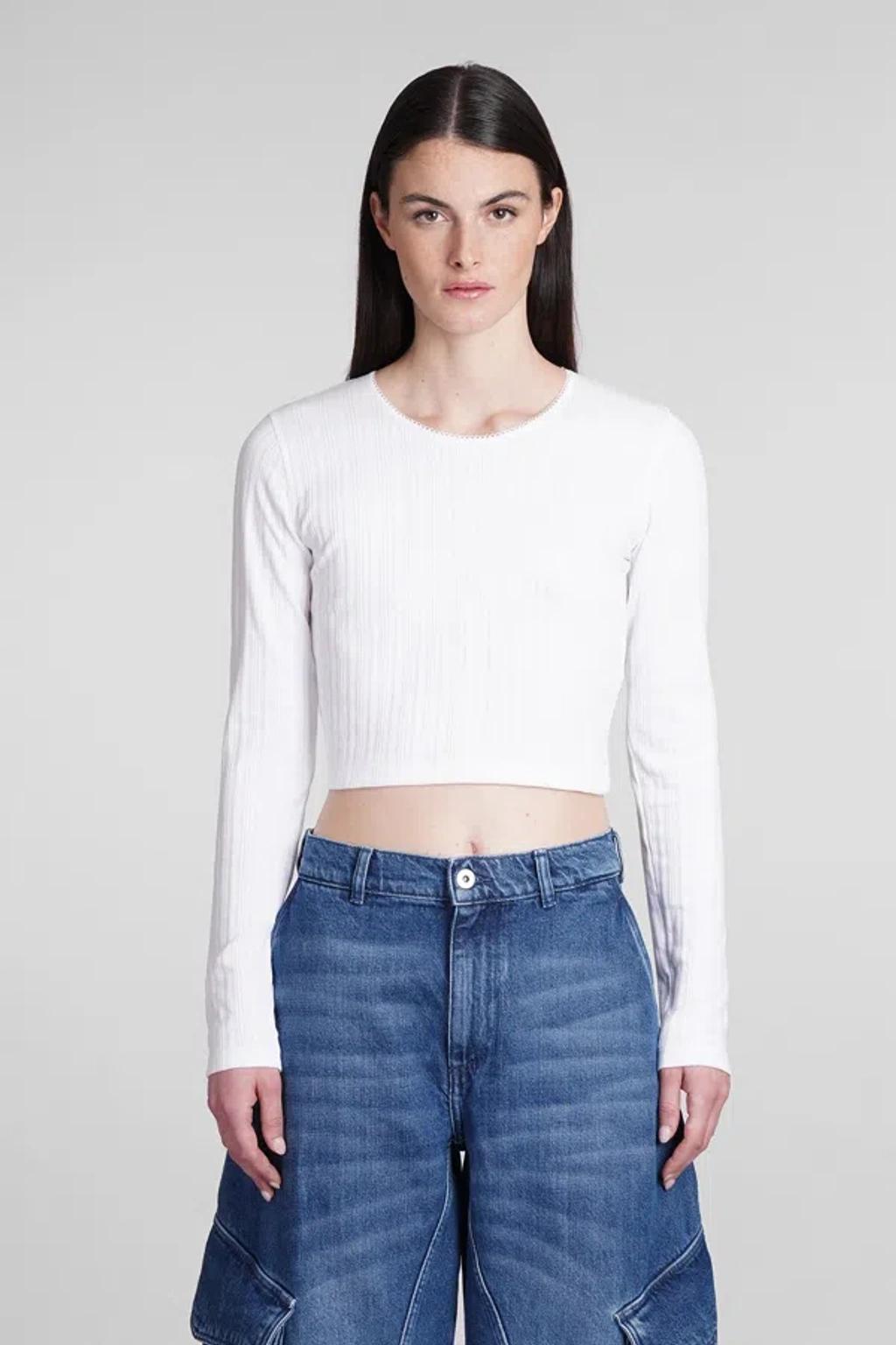 JW ANDERSON Long-sleeve Cropped Top With Anchor Embroidery In White Product Image
