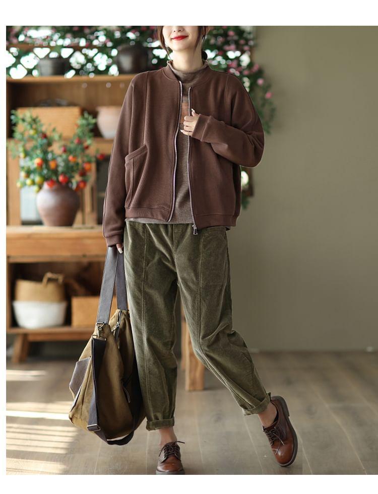 Elastic Waist Plain Corduroy Baggy Pants Product Image