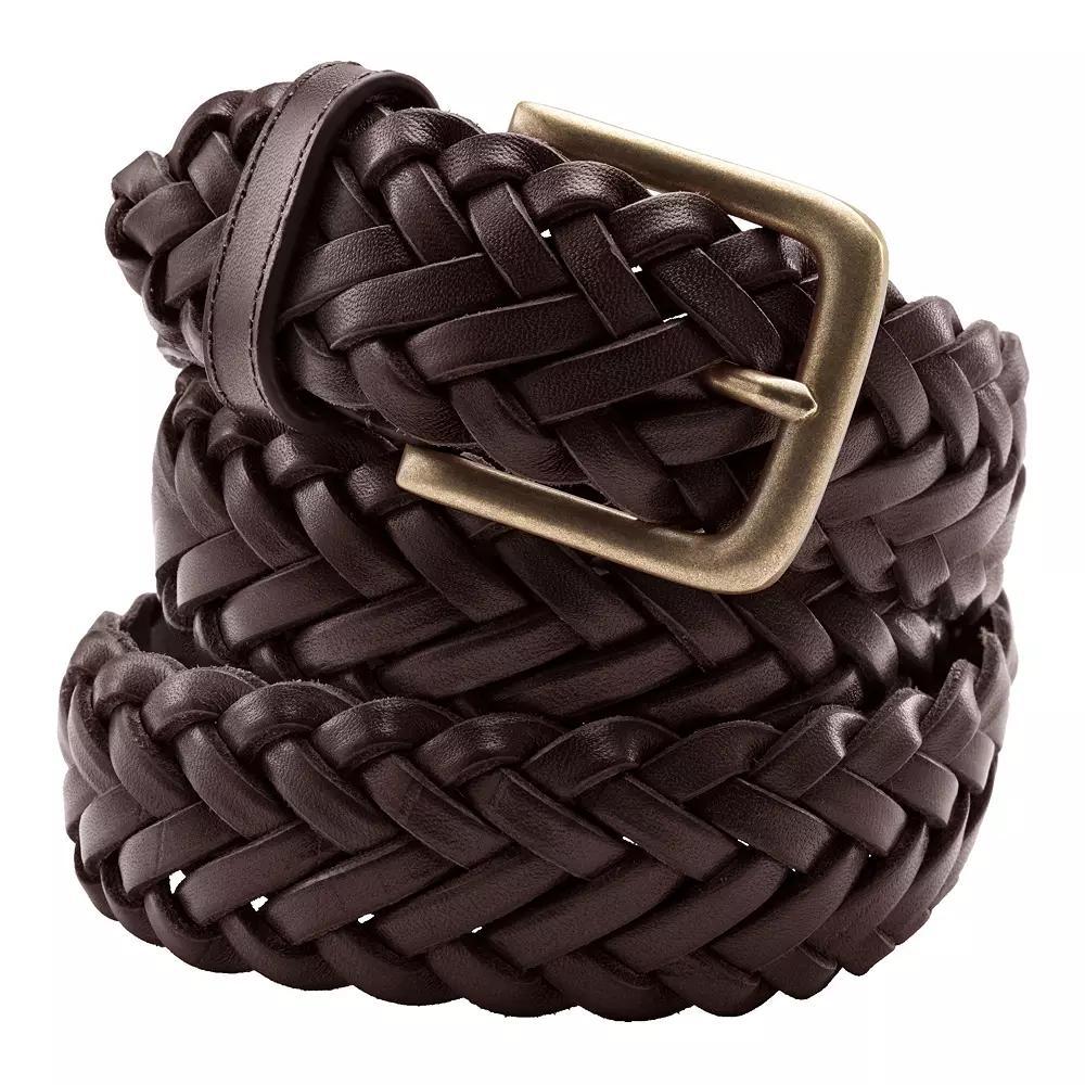 Men's Lands' End Leather Braid Belt, Size: Medium, Brown Product Image