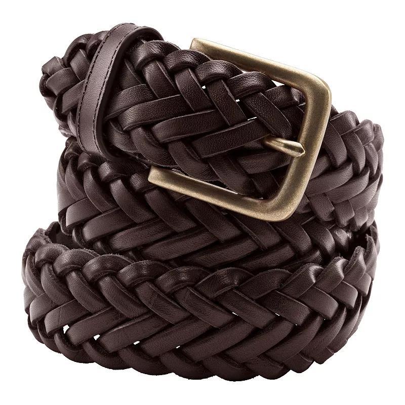 Men's Lands' End Leather Braid Belt, Size: Medium, Brown Product Image