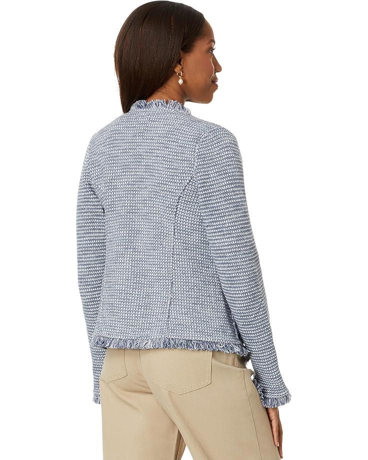 Notch Collar Fringe Mix Knit Jacket Product Image