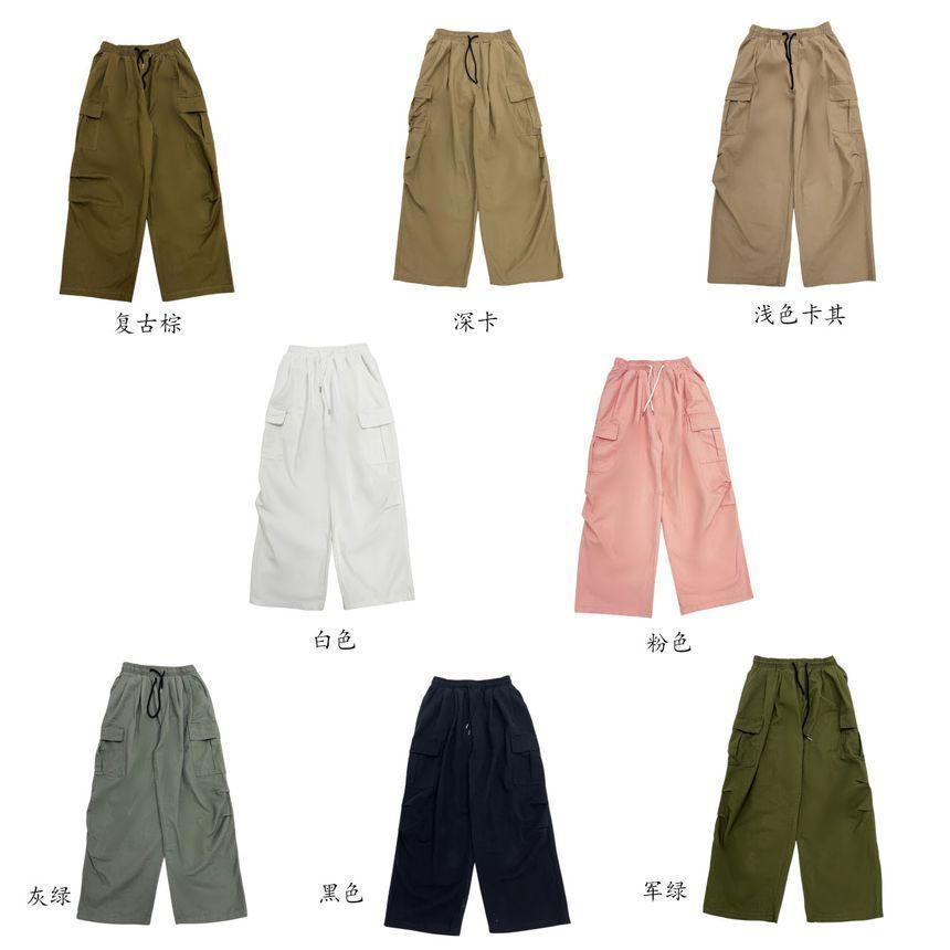 Elastic-Waist Wide-Leg Cargo Pants Product Image