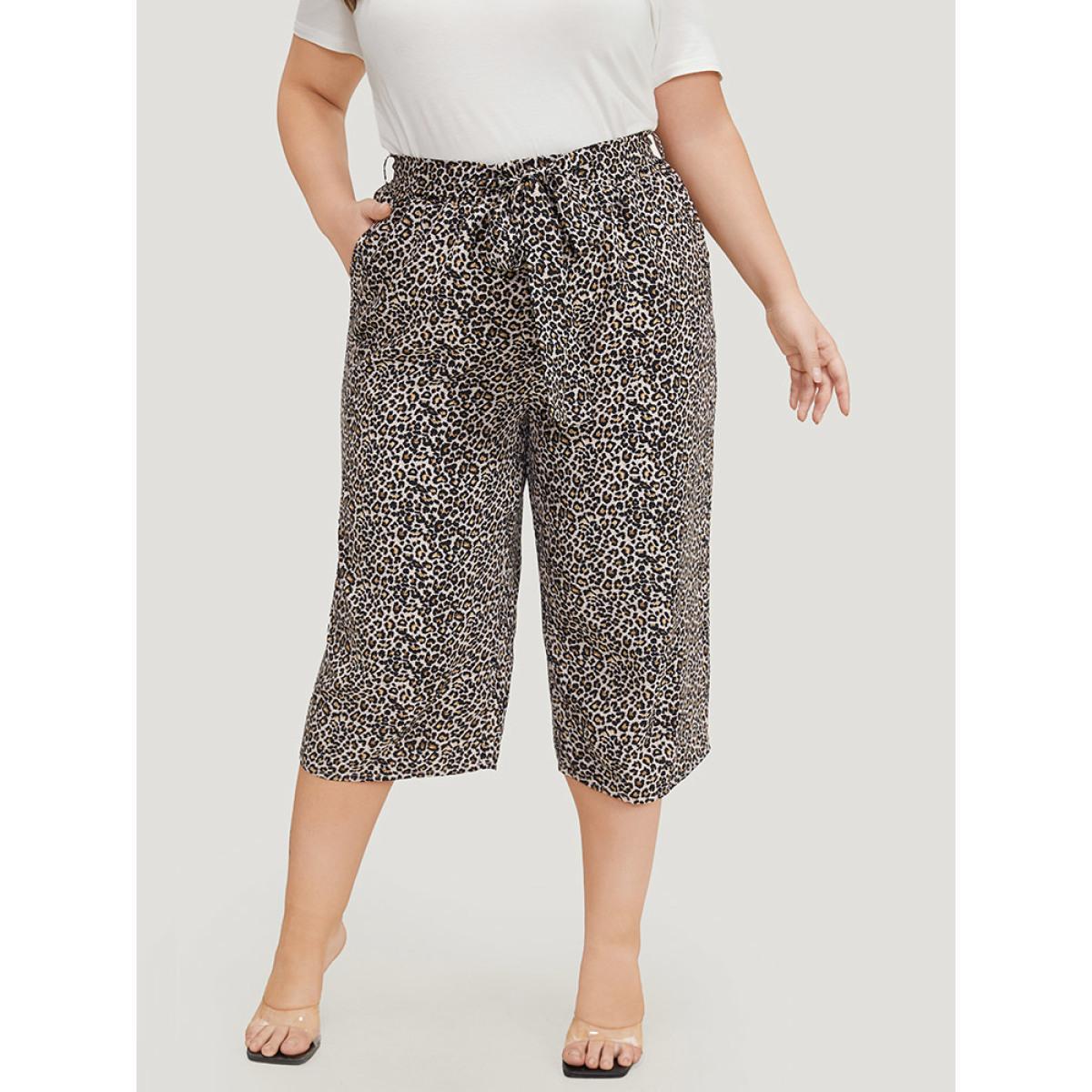 Plus Size Leopard Print Pocket Belted Loose Pants Women Multicolor Elegant High Rise Dailywear Pants BloomChic 18-20/2X Product Image