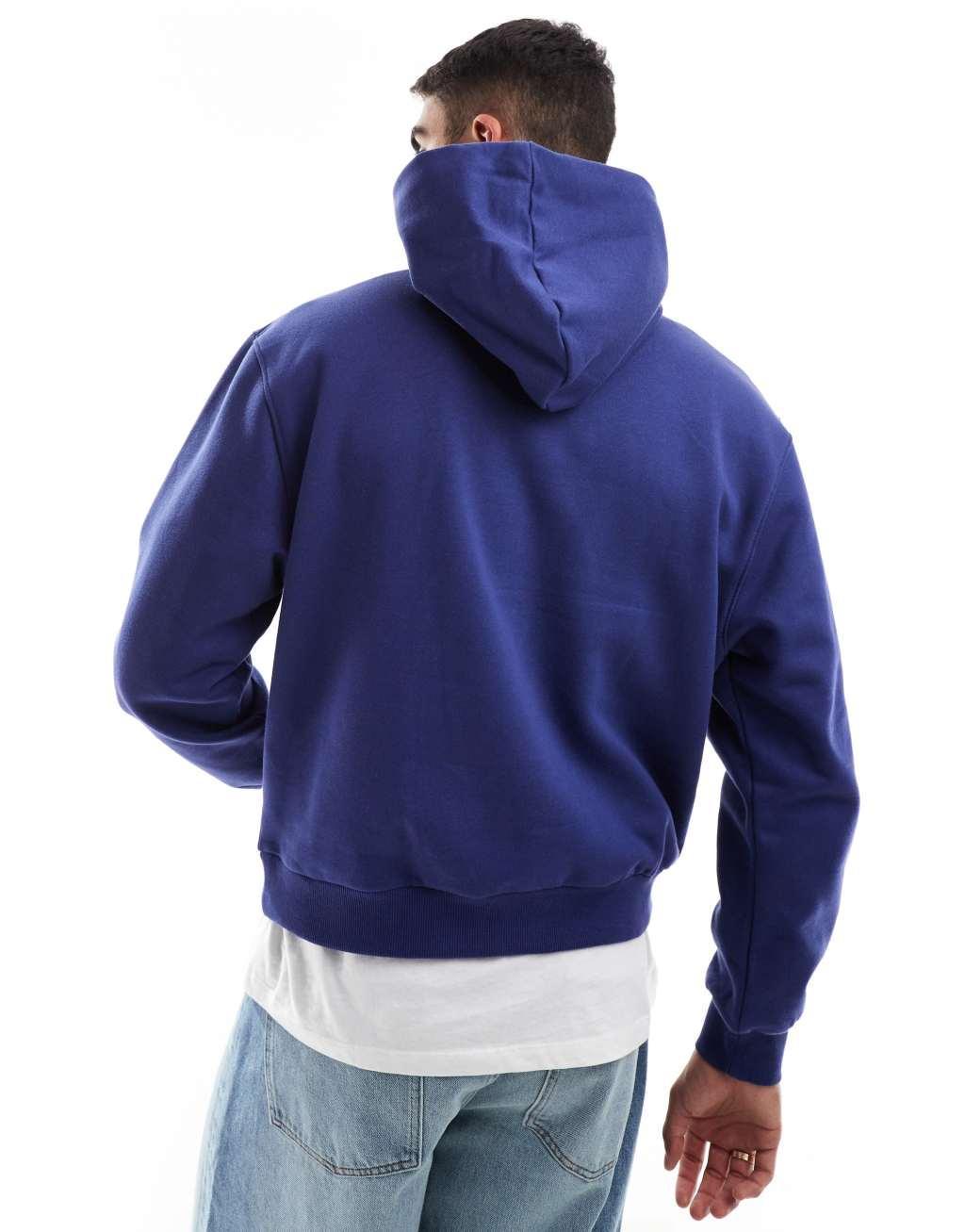 ASOS DESIGN premium heavyweight boxy oversized hoodie 400gsm in blue Product Image