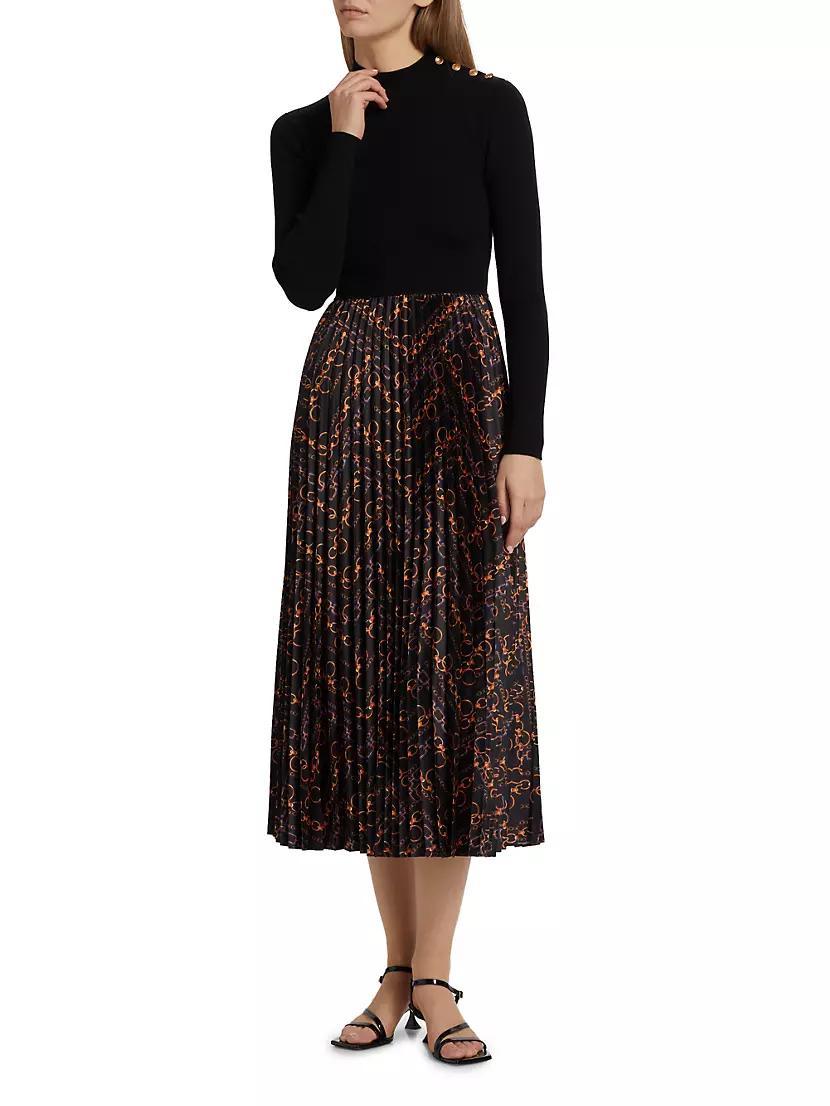 The Mave Mixed-Media Gilded Chain Print Sweater Dress Product Image