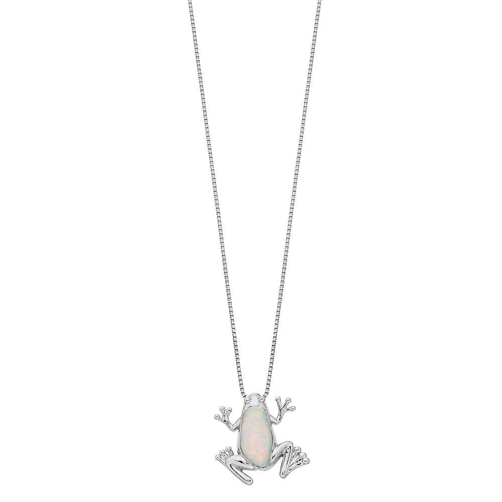 Gemminded Silver Tone Lab-Created Opal Frog Pendant Necklace, Women's, Size: 18", Sterling Product Image