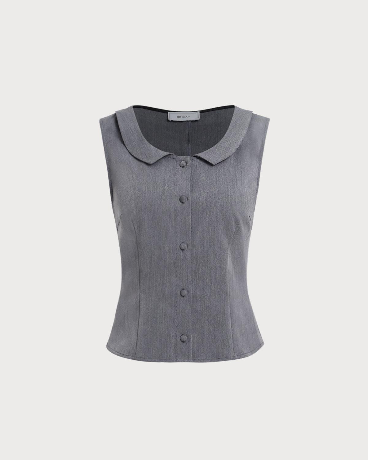 Grey Collared Button Tank Top Product Image