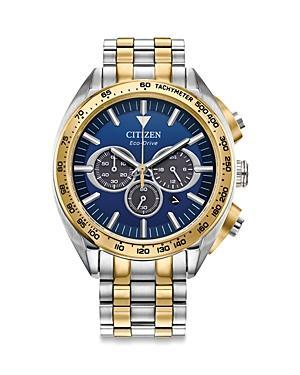 Citizen Mens Eco-Drive Carson Stainless Steel Bracelet Chronograph Watch Blue Two Tone Product Image