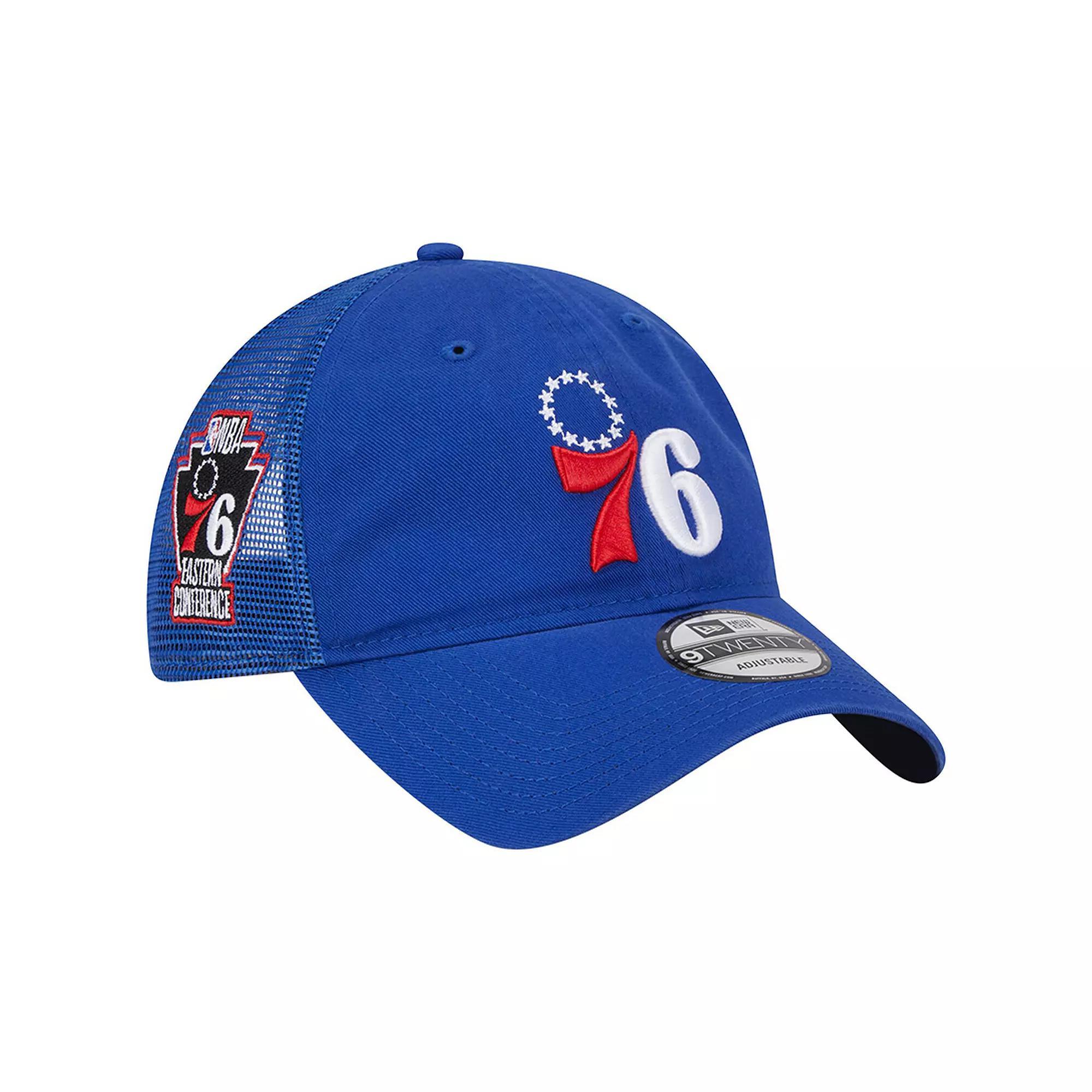 Mens New Era Royal Philadelphia 76ers Distinct Side Patch Trucker 9TWENTY Adjustable Hat Product Image