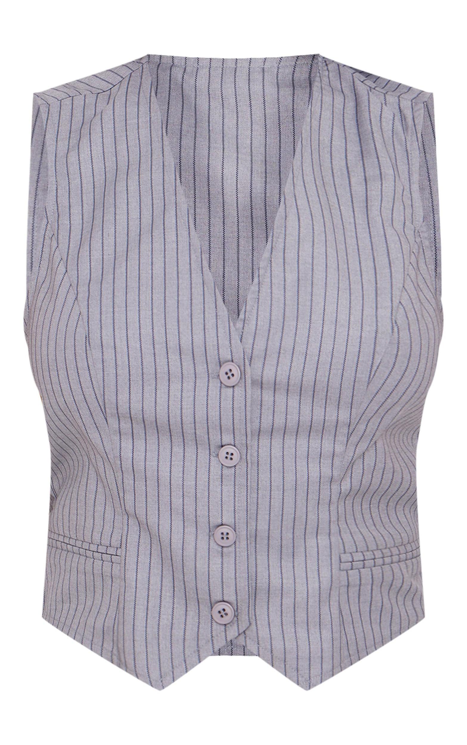 Grey Striped Woven Tailored Boxy Vest Product Image