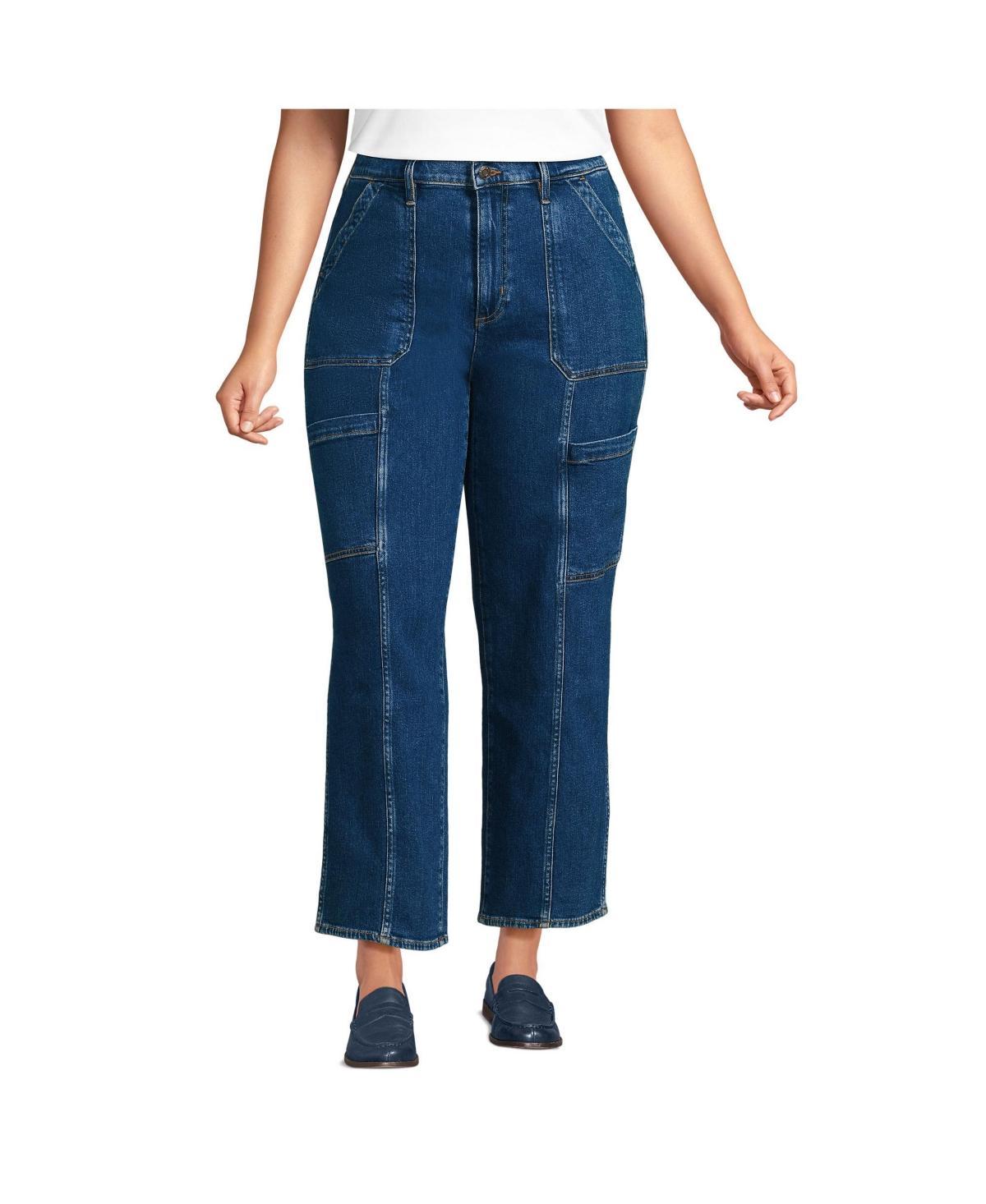 Plus Size Lands' End Denim High Rise Utility Cargo Ankle Jeans, Women's, Size: 18 W, Blue Tide Blue Product Image