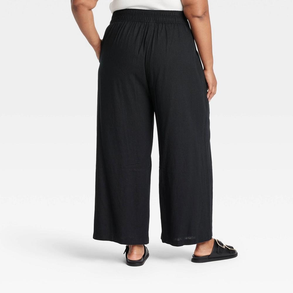 Womens High-Rise Wide Leg Linen Pull-On Pants - Ava & Viv Black XXL: Lightweight, Elastic Waist, Side Pocket Product Image