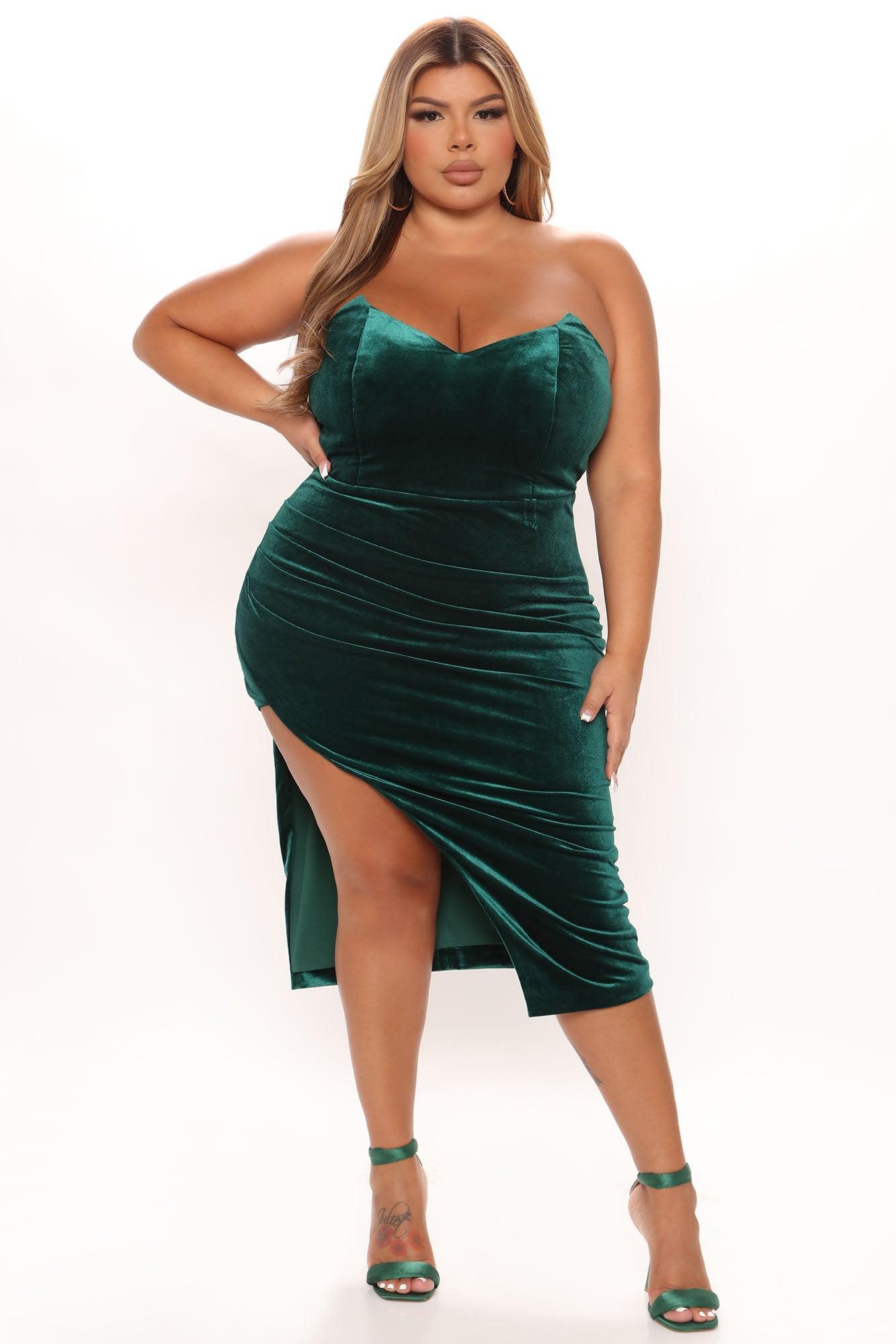 Straight Forward Velvet Midi Dress - Hunter Product Image