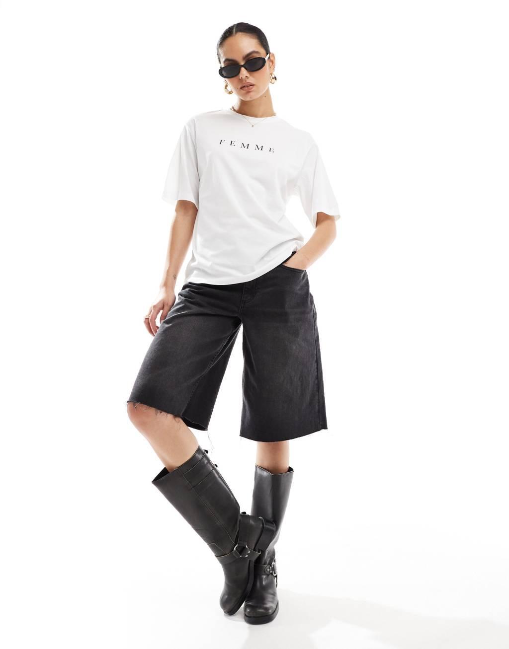 Selected Femme oversized t-shirt with Femme chest print in white  Product Image