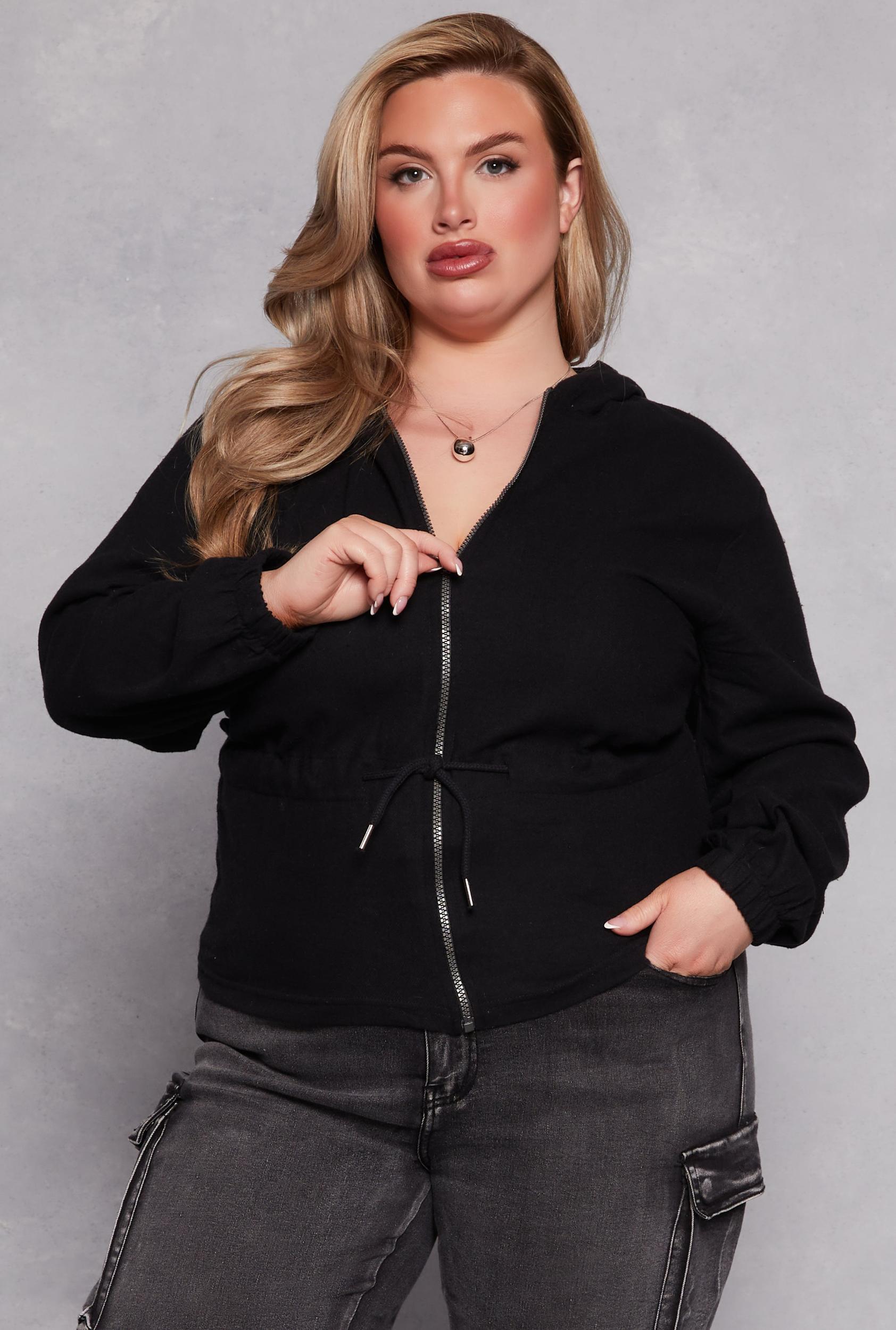 Womens Plus Size Cinched Waist Zip Hooded Top Product Image